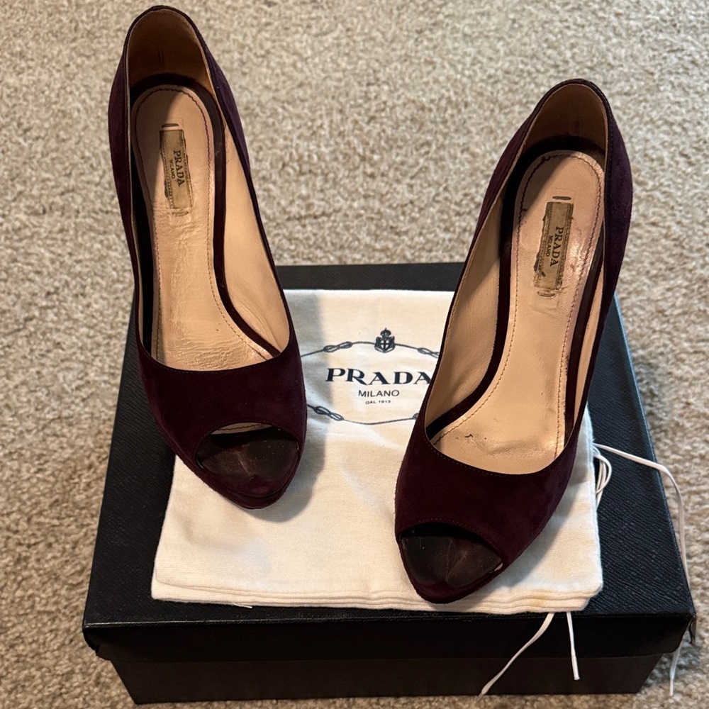 Prada Women's Dark Red Peep-Toe Heels